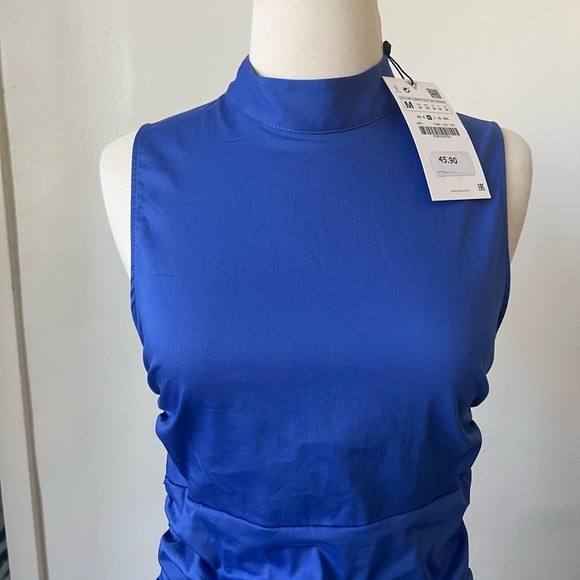 NWT Zara Blue Mock Neck Mini Dress Size Medium - Picture 4 of 9